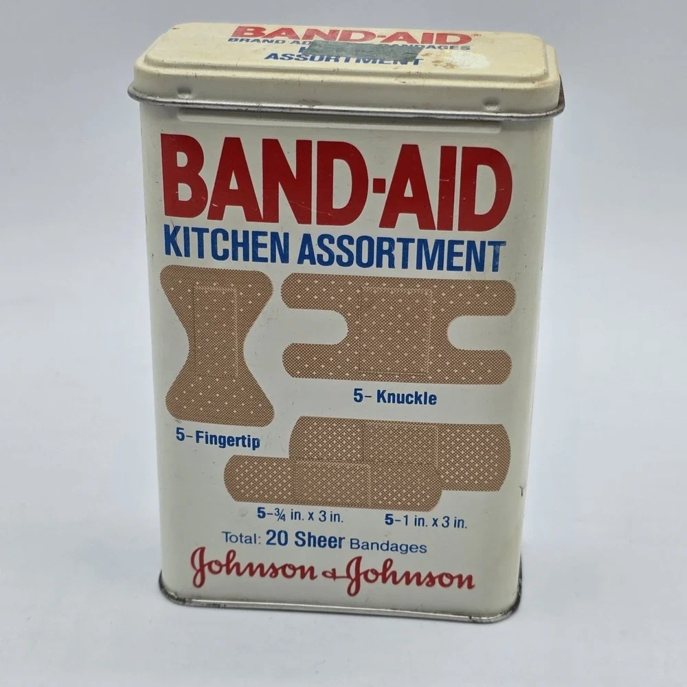 Vintage Band-Aid Kitchen Assortment 20 Sheer Strips Johnson Johnson Tin Box